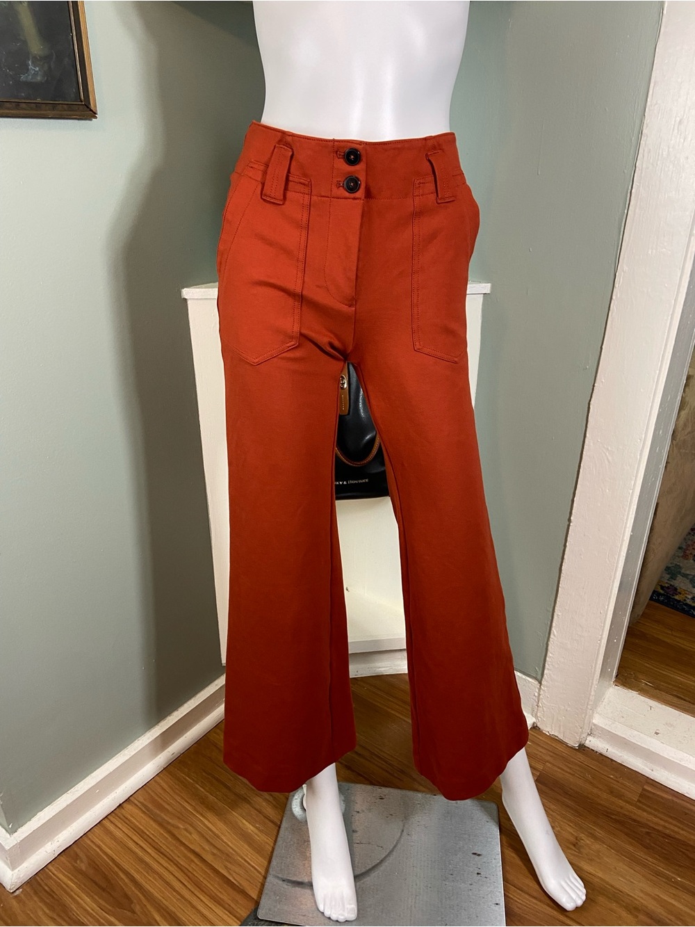 Maeve Anthropologie Naomi Cropped Rust Stretch Wide Leg Flare Pants Sz 2 [CH]